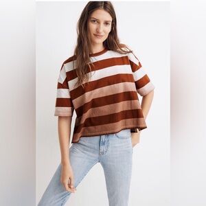 Madewell Dip-Dye Oversized Tee in Groton Stripe, Faded Rust, Size M